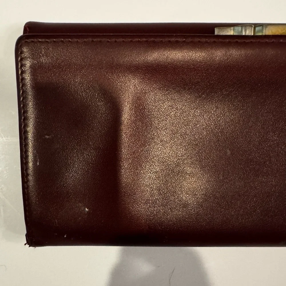 Cartier Vintage Burgundy Leather Trifold Double Snap Long Wallet